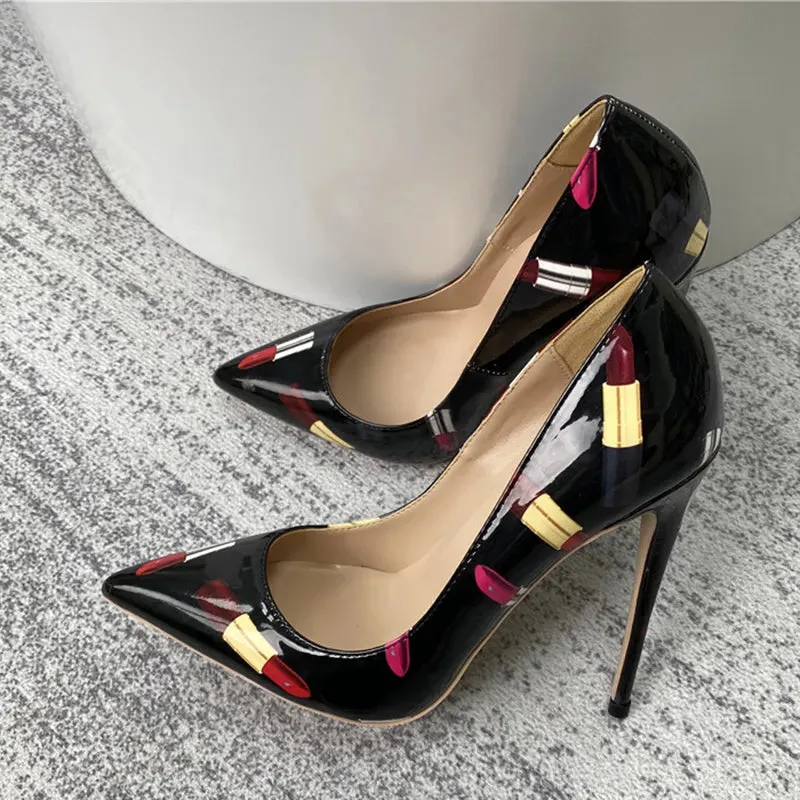 TEEK - Lipsticker Print Glossy Pumps