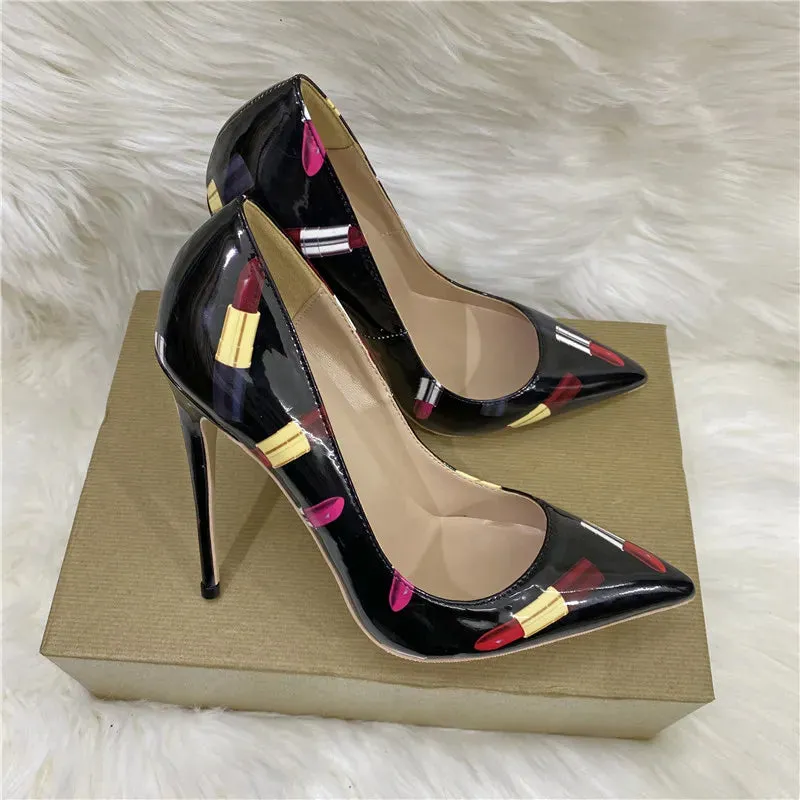 TEEK - Lipsticker Print Glossy Pumps