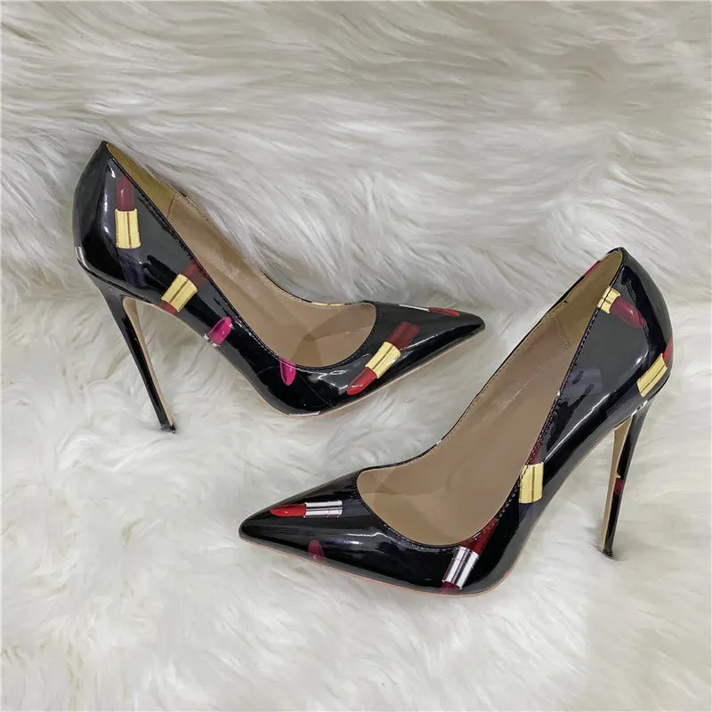 TEEK - Lipsticker Print Glossy Pumps