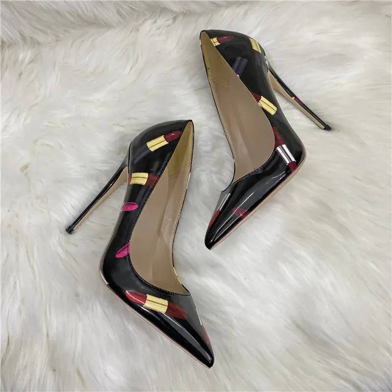 TEEK - Lipsticker Print Glossy Pumps