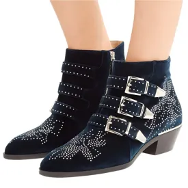 TEEK - Rivet Tri-Buckle Short Boots | Matte & Velvet