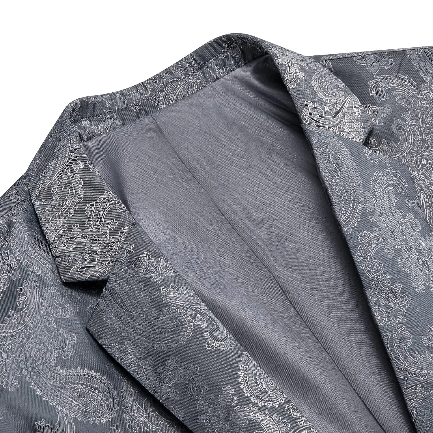 Ties2you Dress Suit for Men Smoke Grey Paisley Notched Collar Silk Suit