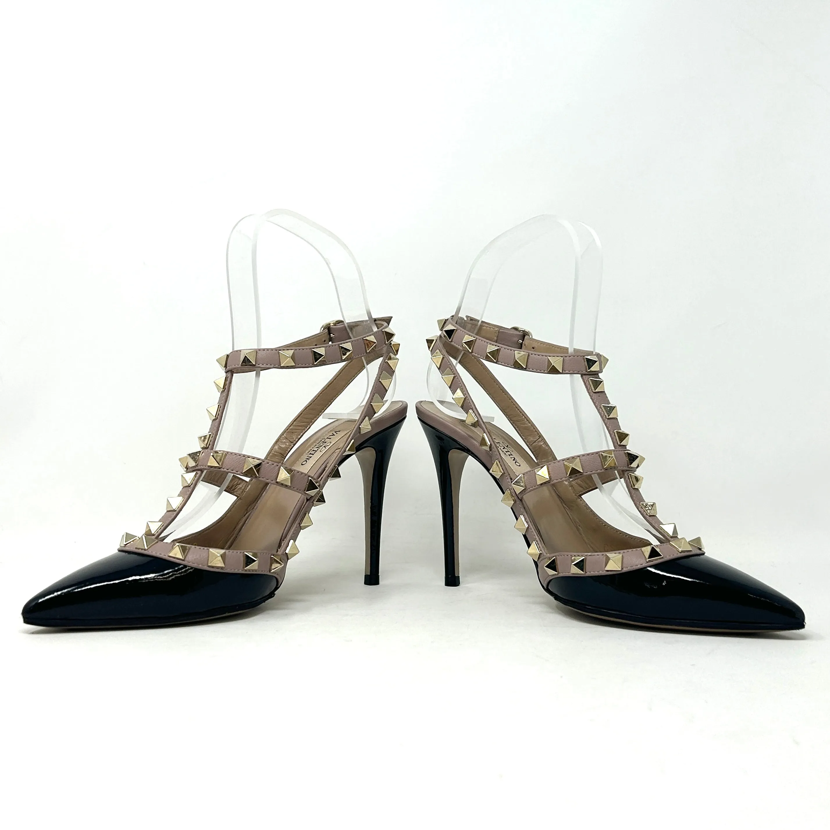 Valentino Garavani Rockstud 100 Black Patent Nude Leather Studded Heels 35.5 UK 2.5