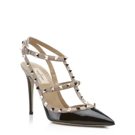 Valentino Garavani Rockstud 100 Black Patent Nude Leather Studded Heels 35.5 UK 2.5