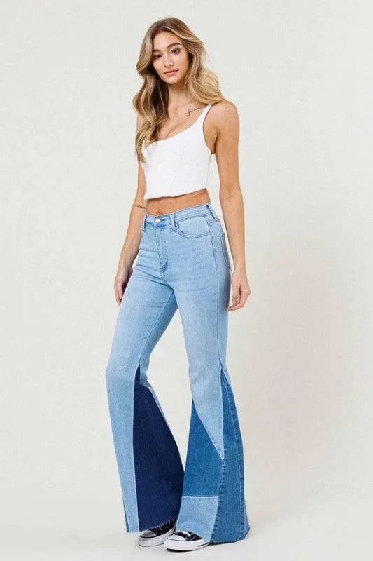 Vibrant M.I.U Color block slit flare jeans