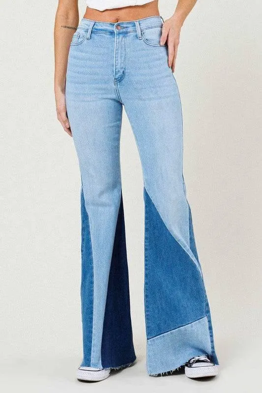 Vibrant M.I.U Color block slit flare jeans