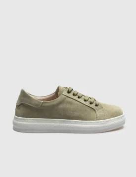 Women Green Genuine Leather Low Top Sneakers