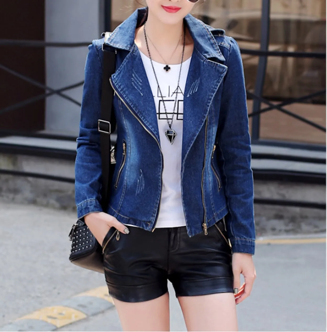 Womens Denim Biker Jacket