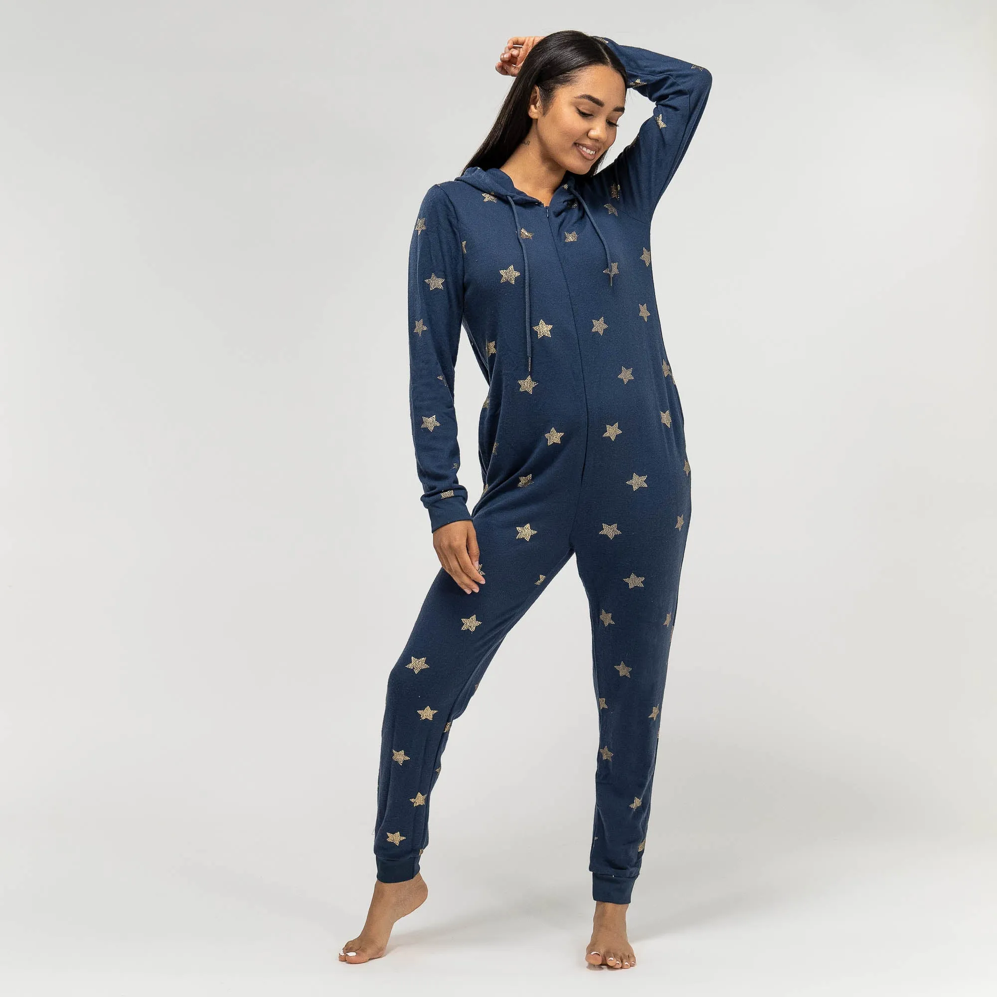 Women's Navy and Gold Star Printed Jersey Onesie