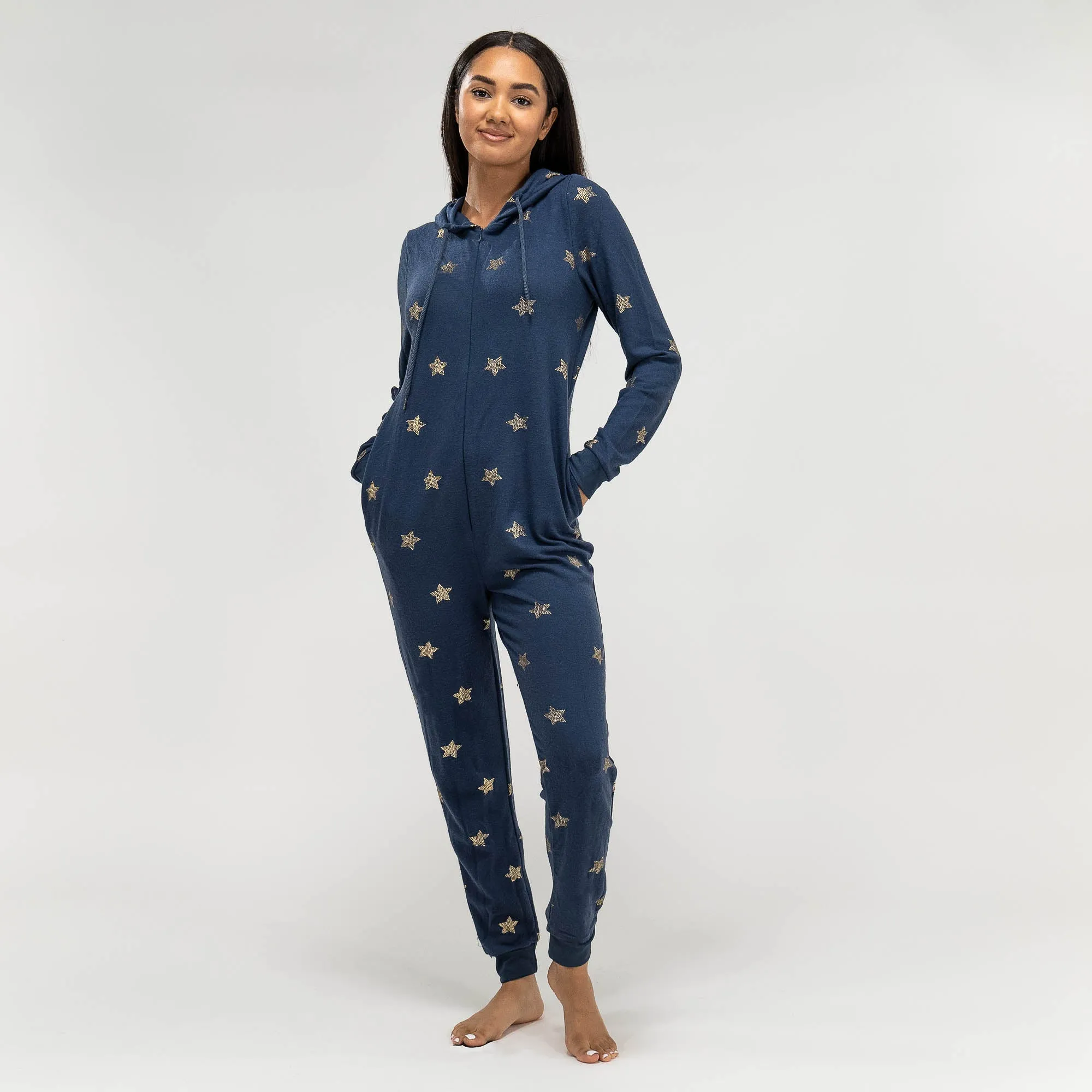 Women's Navy and Gold Star Printed Jersey Onesie