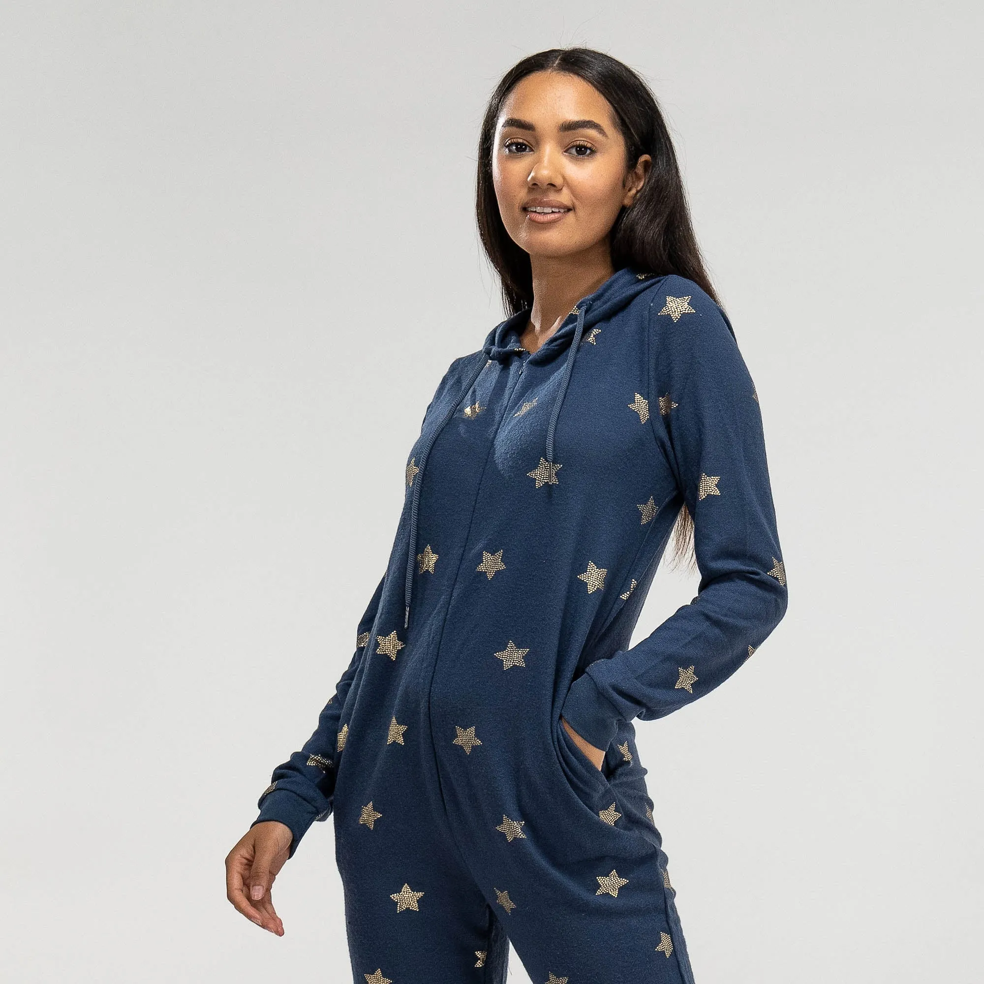 Women's Navy and Gold Star Printed Jersey Onesie