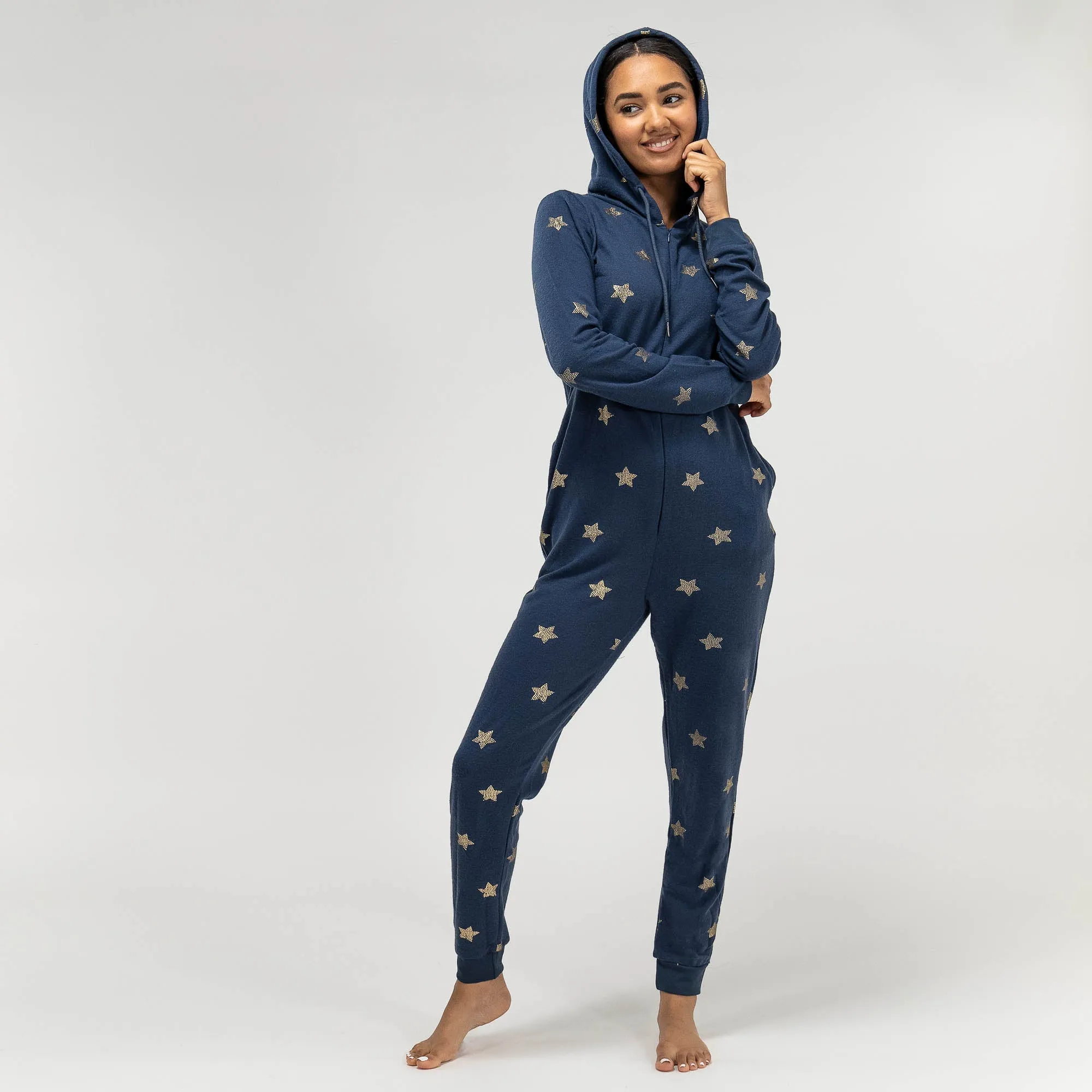 Women's Navy and Gold Star Printed Jersey Onesie