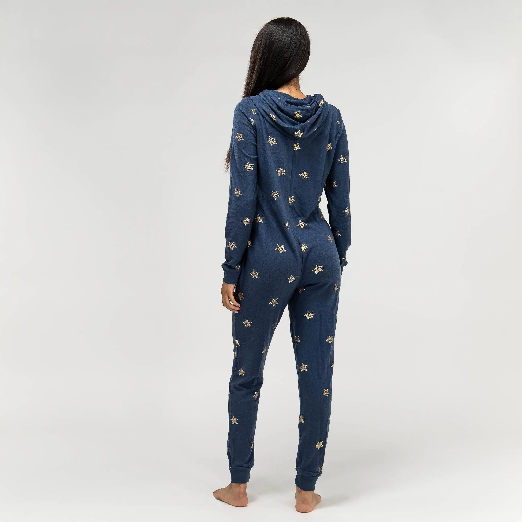 Women's Navy and Gold Star Printed Jersey Onesie