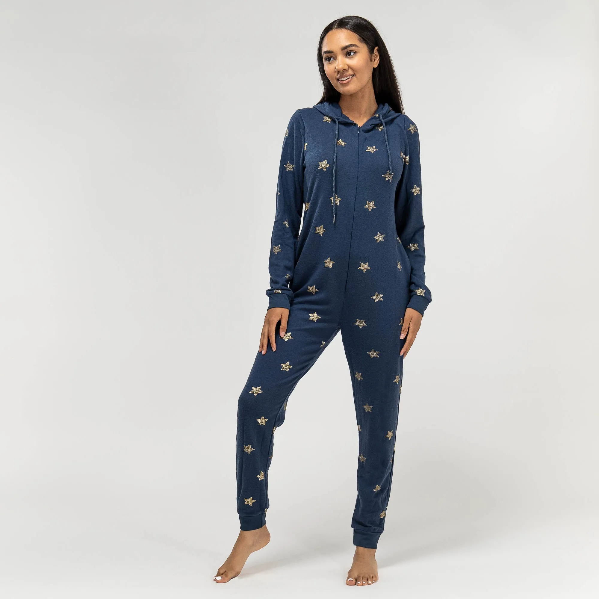 Women's Navy and Gold Star Printed Jersey Onesie