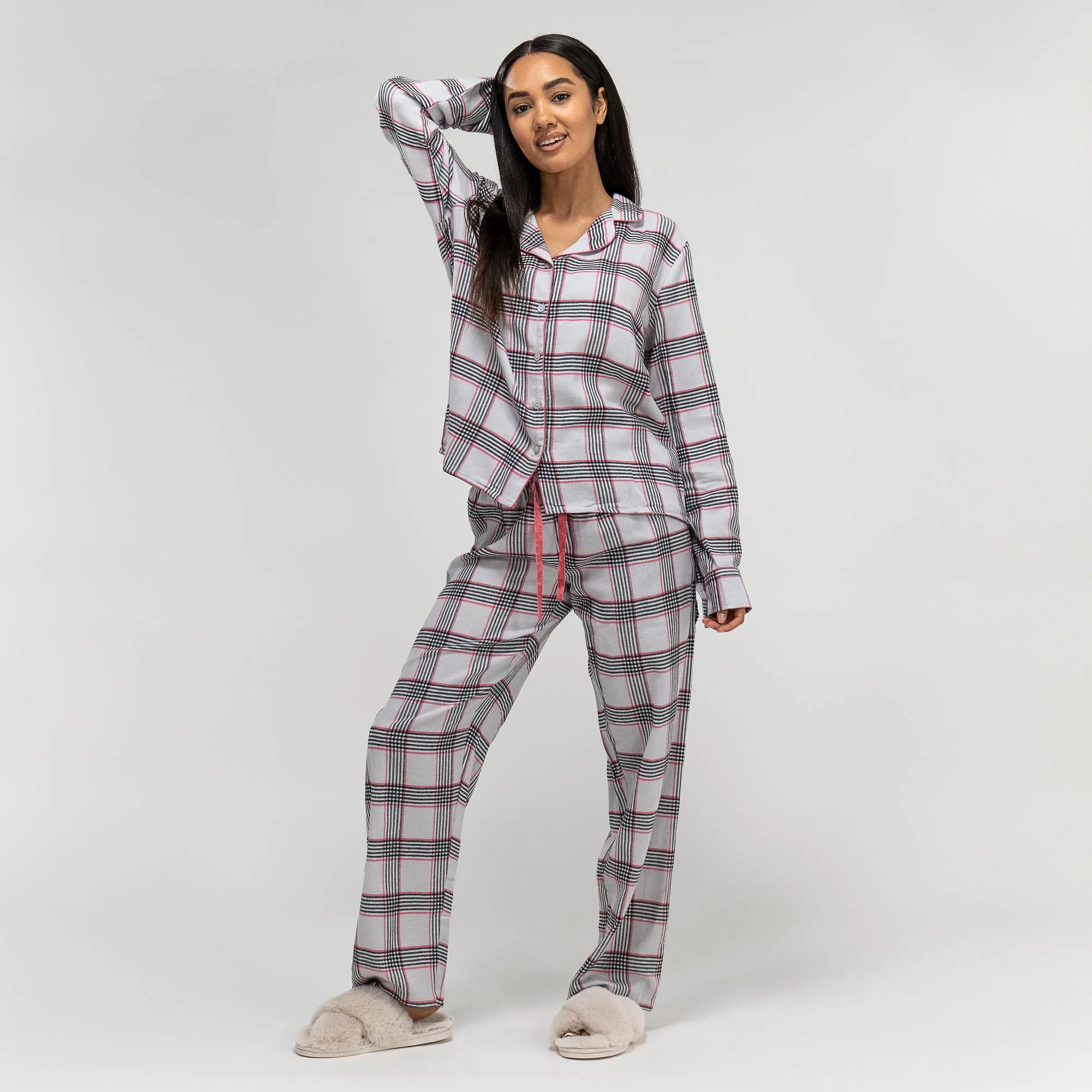 Women's Pink Check Cotton Pyjamas