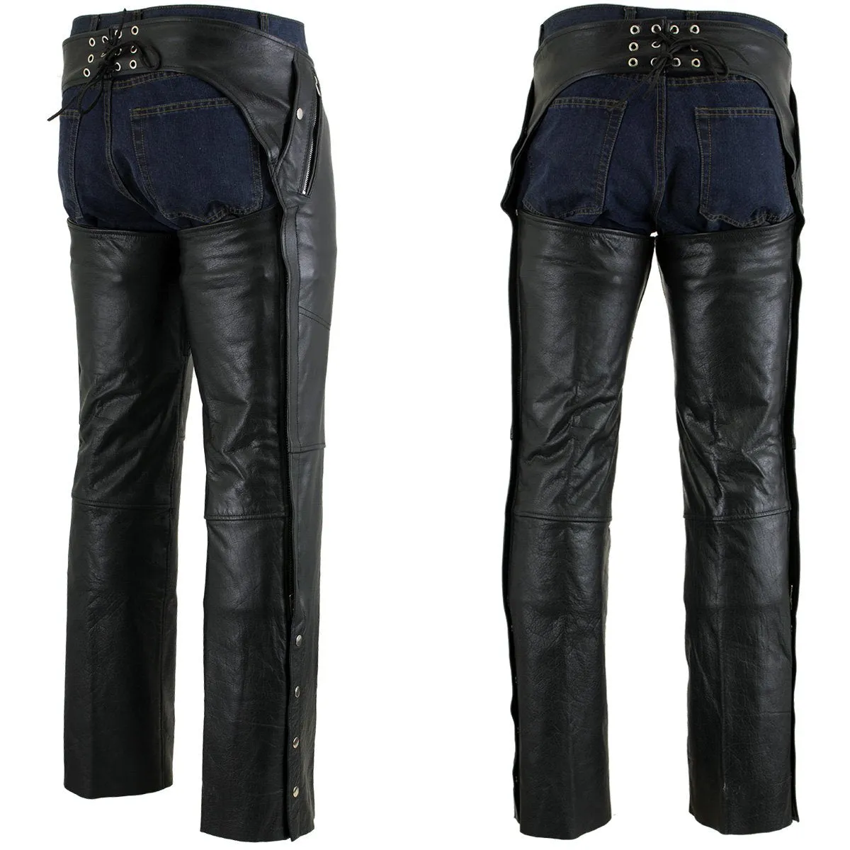 Xelement B7561 Men's Black Leather Chaps with Removable Insulating Liner