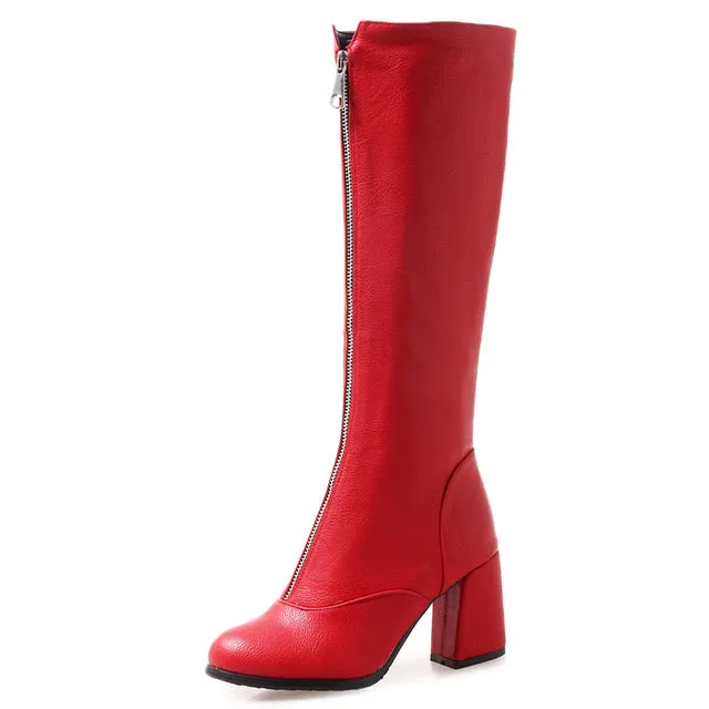 Zip Up Hoof high Heels Boots Woman Shoes